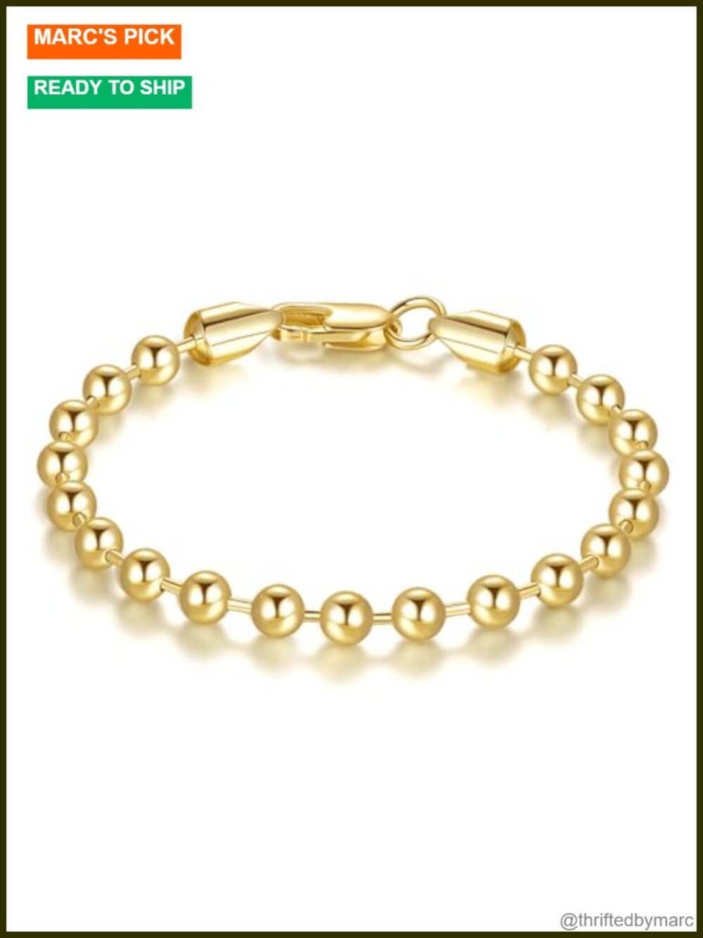 14K Gold Plated Bead Chain Bracelet for Women Lobster Clasp